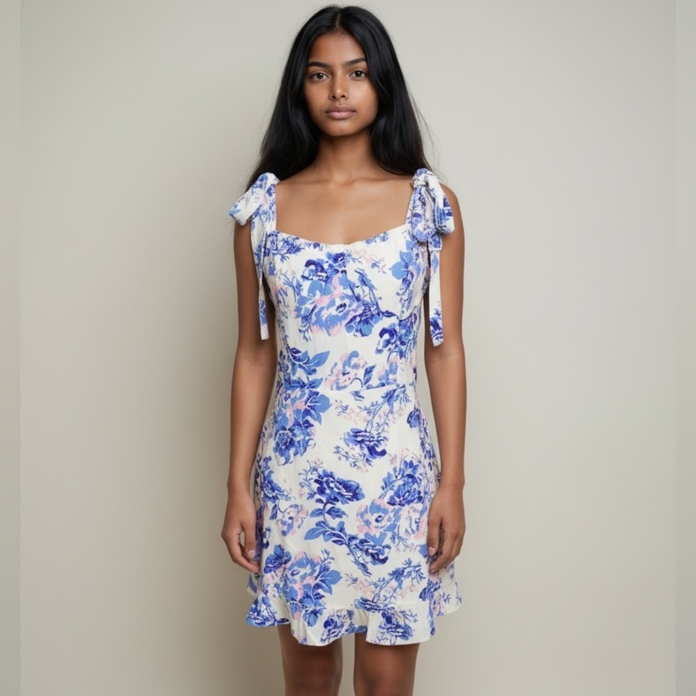 Aqua lady sundress, long hidden zipper large wrinkle free ties at shoulders